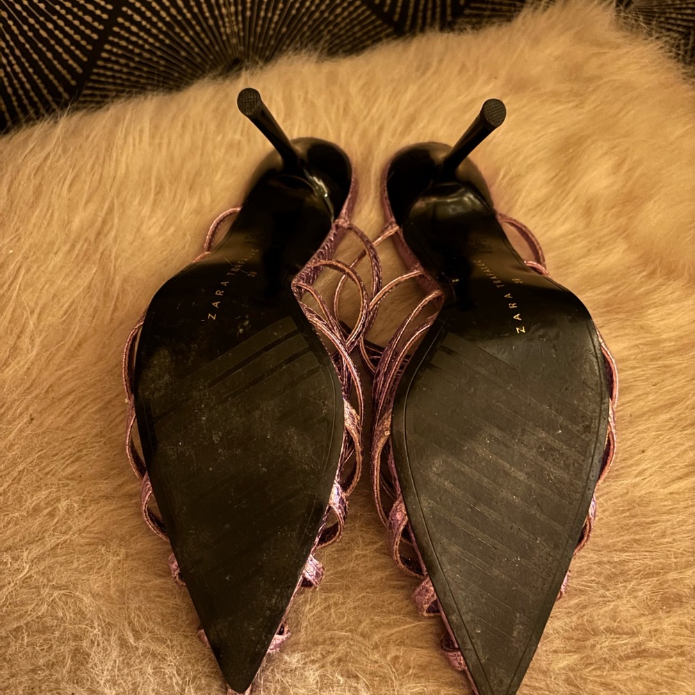 Zara Metallic Lilac Strappy Pointed Heels - Picture 10 of 10